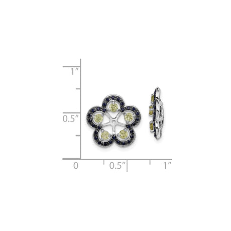 Sterling Silver Floral Stud Earrings with Peridot and Sapphire Petal Design