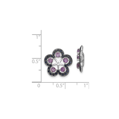 Sterling Silver Floral Stud Earrings with Amethyst and Sapphire Gemstones
