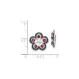 Sterling Silver Stud Earrings with Garnet and Sapphire, Floral Clover Design for Women