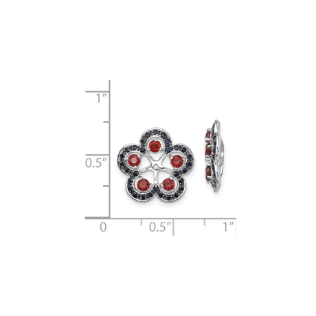 Sterling Silver Stud Earrings with Garnet and Sapphire, Floral Clover Design for Women