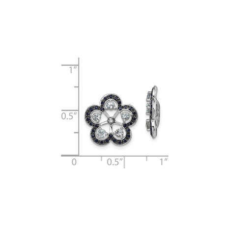Sterling Silver Floral Stud Earrings with Aquamarine and Sapphire Stones, Five Petal Design
