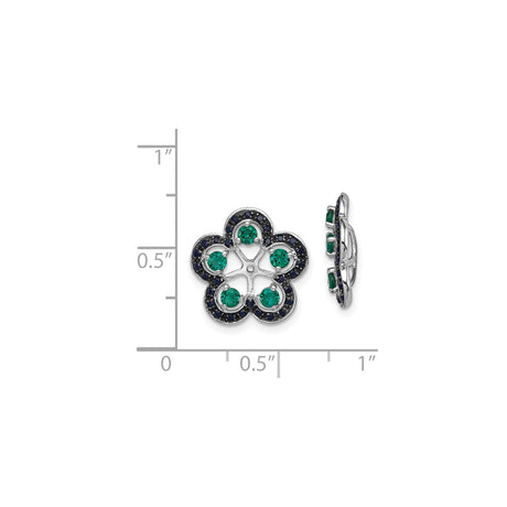Sterling Silver Stud Earrings with Created Emerald and Sapphire, Clover Floral Design