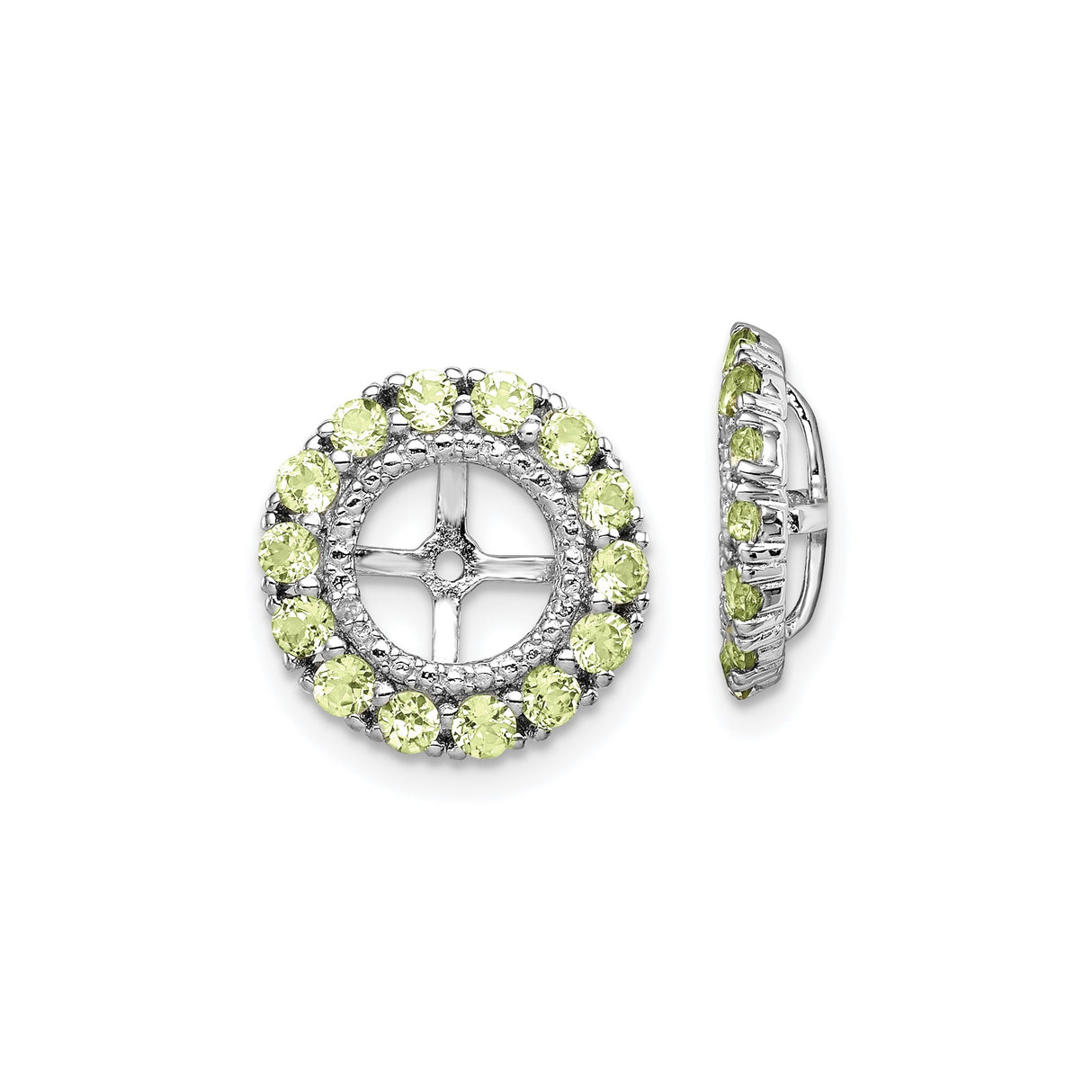 Sterling Silver Clip-On Earrings with Peridot and Diamond, Crosswheel Design, Openwork Style