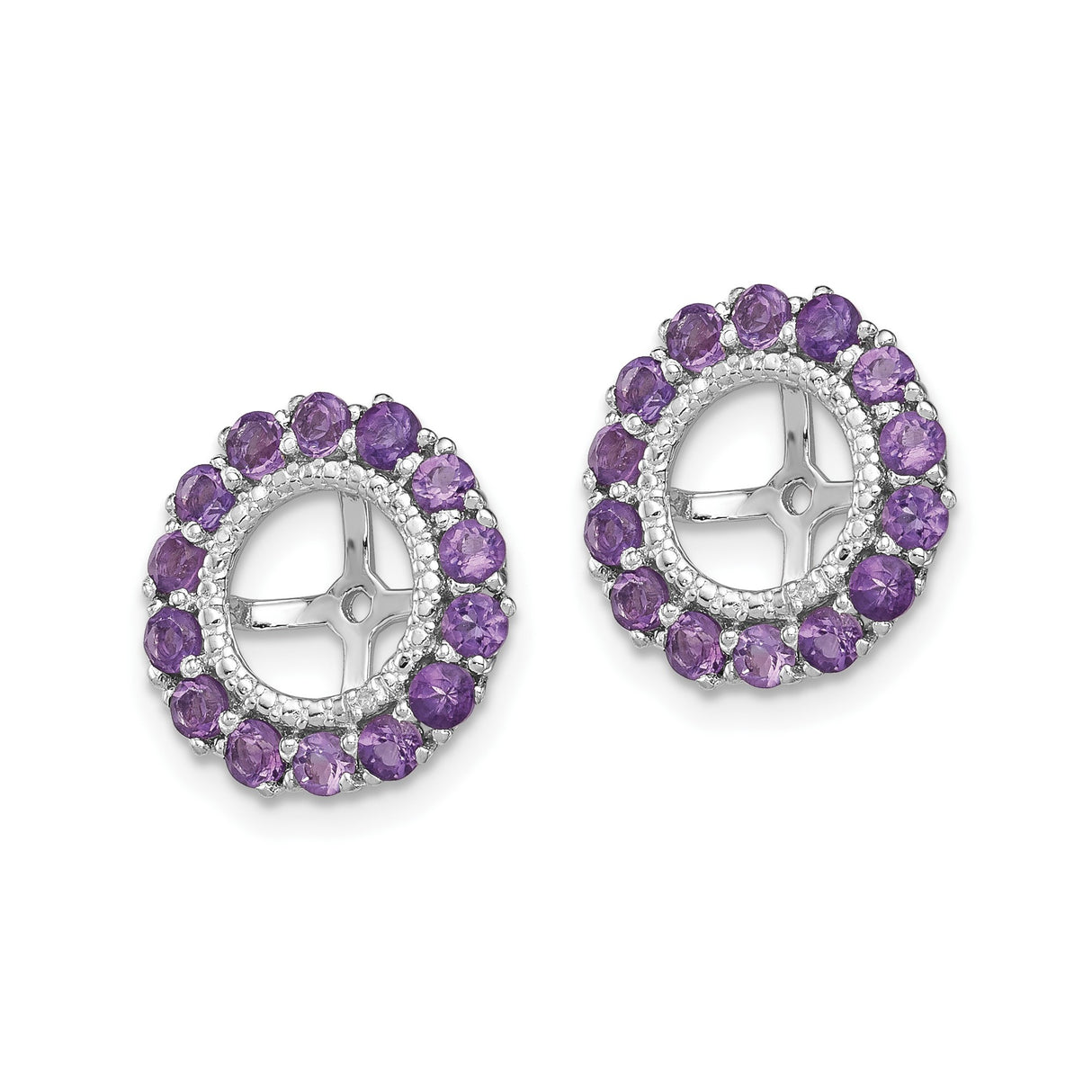 Sterling Silver Earring Jackets with Amethyst and Diamond, Open Cross Circle Design