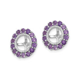 Sterling Silver Earring Jackets with Amethyst and Diamond, Open Cross Circle Design