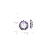 Sterling Silver Earring Jackets with Amethyst and Diamond, Open Cross Circle Design
