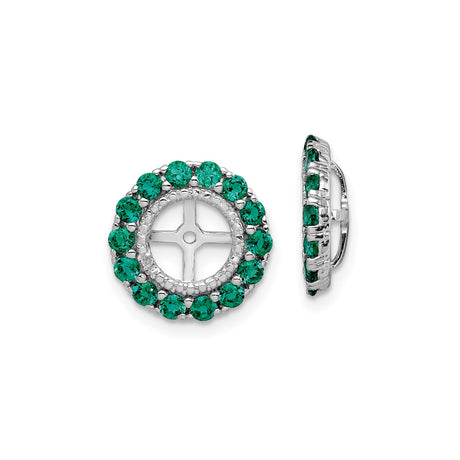 Sterling Silver Earring Jackets with Created Emerald, Cross Cutout Halo Design