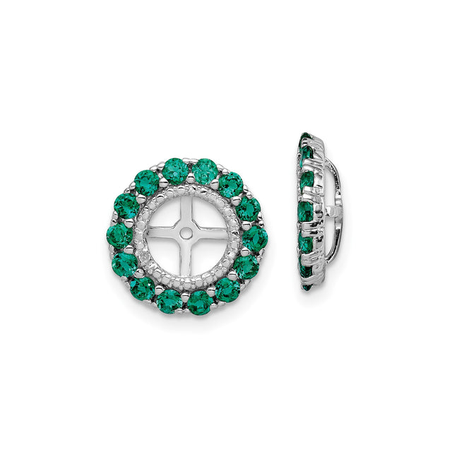 Sterling Silver Earring Jackets with Created Emerald, Cross Cutout Halo Design