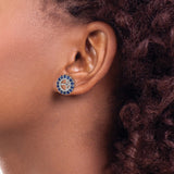 Sterling Silver Earring Jackets with Created Sapphire and Diamond, Christian Cross Design
