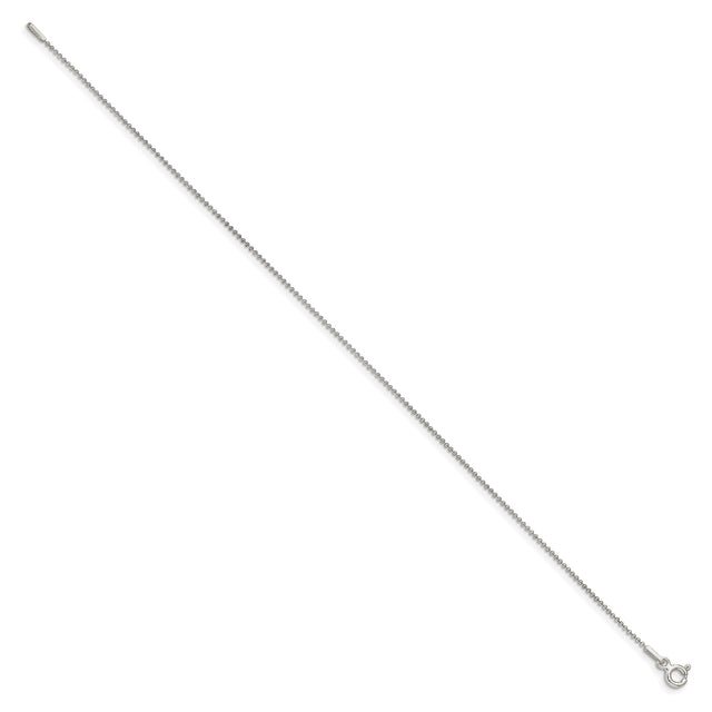 925 White Gold 1 mm Polished Chain Anklet, Solid