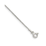 925 White Gold 1 mm Polished Chain Anklet, Solid shown for scale