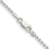925 White Gold 2 mm Polished Chain Necklace, Solid alternate angle
