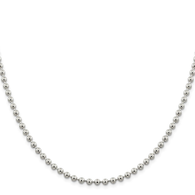 925 White Gold 4 mm Polished Chain Necklace, Solid