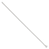 925 White Gold 1.5 mm Polished Chain Anklet, Solid