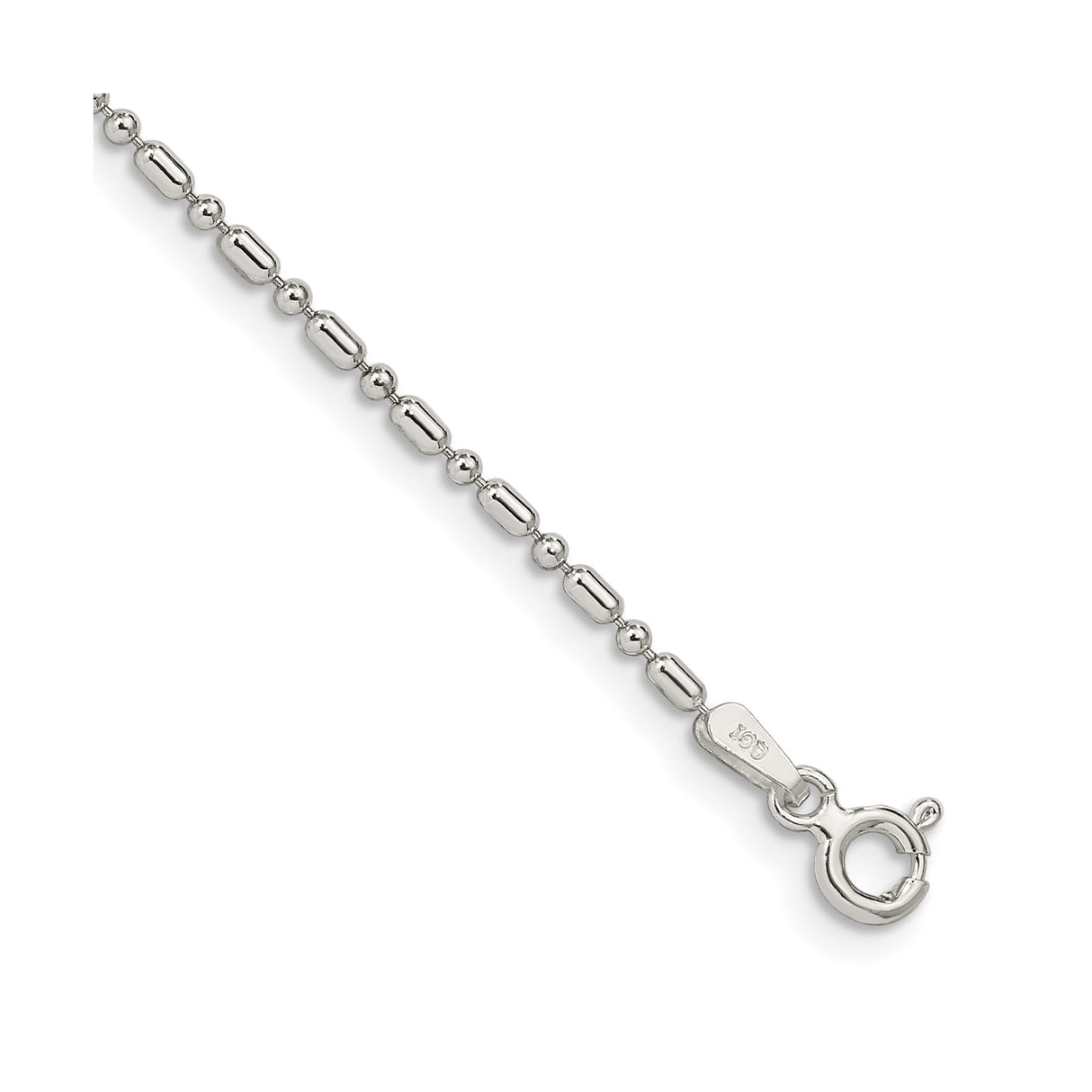 925 White Gold 1.5 mm Polished Chain Anklet, Solid shown for scale