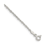 925 White Gold 1.5 mm Polished Chain Anklet, Solid shown for scale