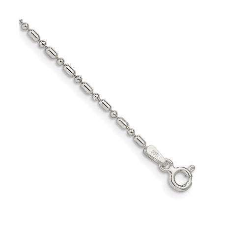 925 White Gold 1.5 mm Polished Chain Anklet, Solid shown for scale