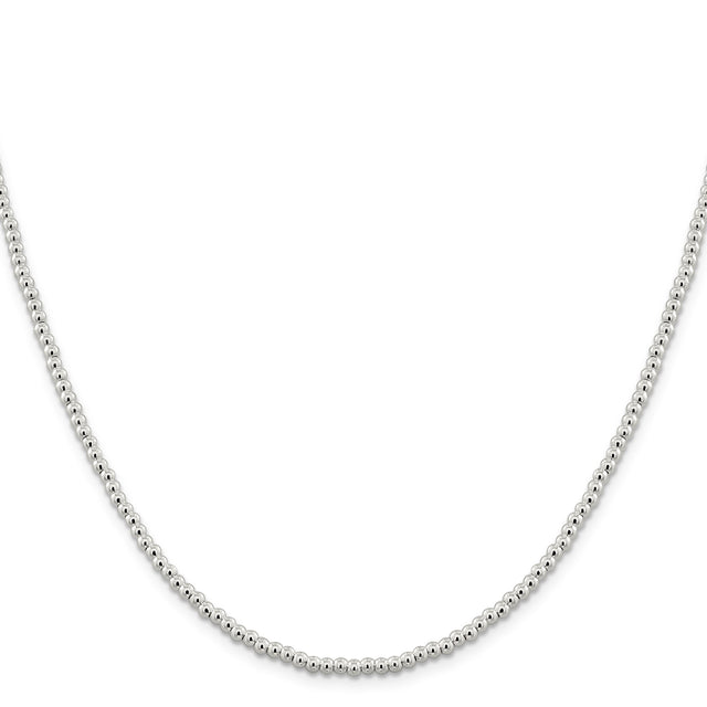 925 White Gold 3 mm Polished Chain Necklace, Solid