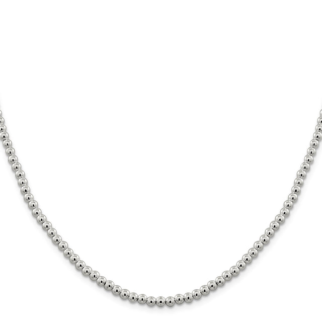 925 White Gold 4 mm Polished Chain Necklace, Solid