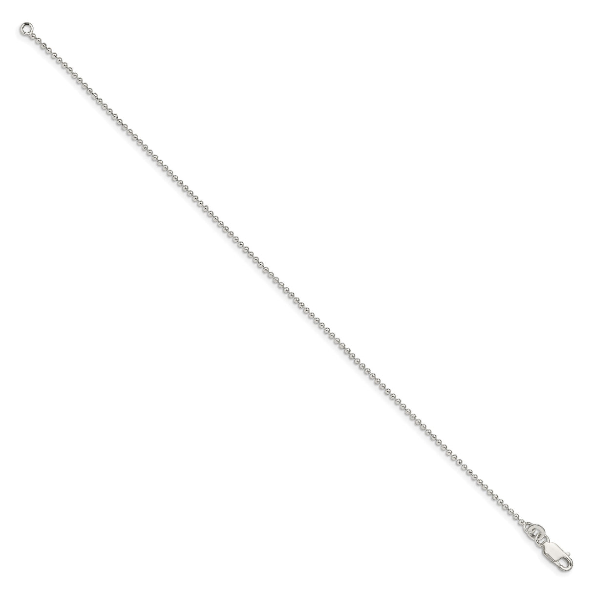 925 White Gold 1.5 mm Polished Chain Anklet, Solid