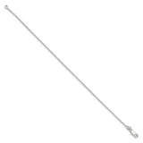 925 White Gold 1.5 mm Polished Chain Anklet, Solid