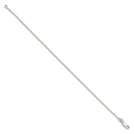 925 White Gold 1.5 mm Polished Chain Anklet, Solid