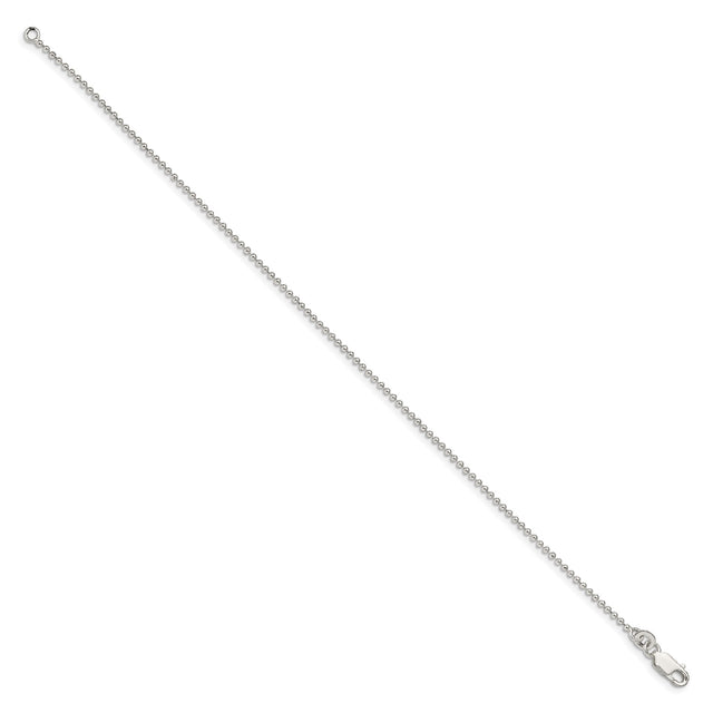 925 White Gold 1.5 mm Polished Chain Anklet, Solid