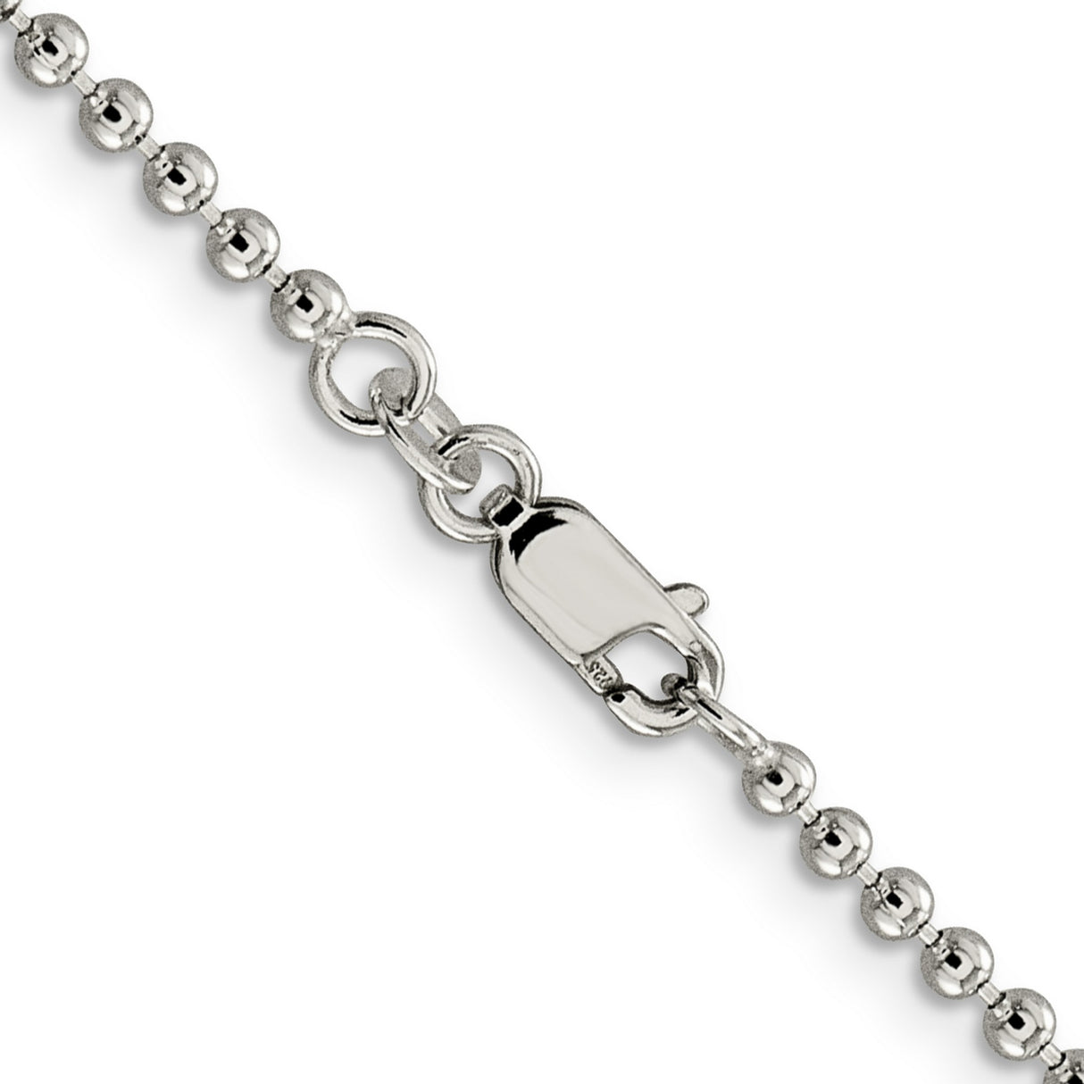 925 White Gold 2.35 mm Polished Chain Necklace, Solid alternate angle