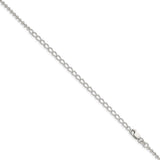 925 White Gold 2.35 mm Polished Chain Necklace, Solid detail view