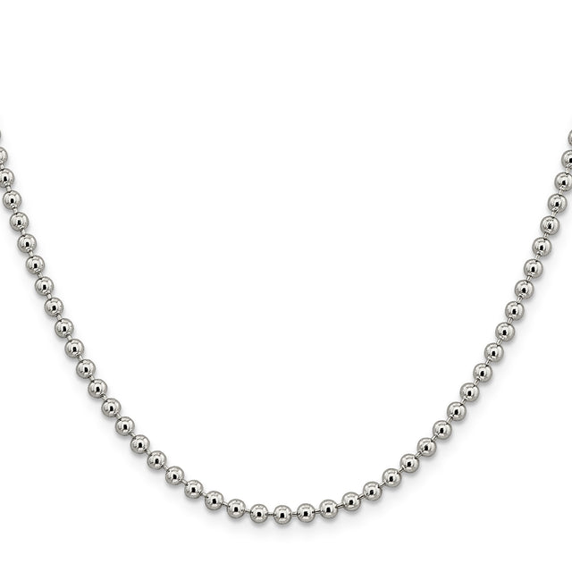 925 White Gold 3 mm Polished Chain Necklace, Solid
