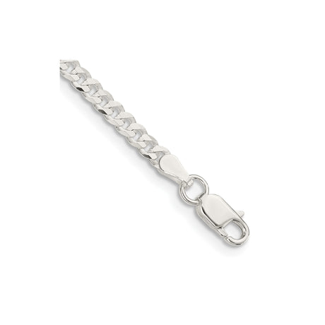 925 White Gold 3.15 mm Curb Chain Anklet, Polished shown for scale