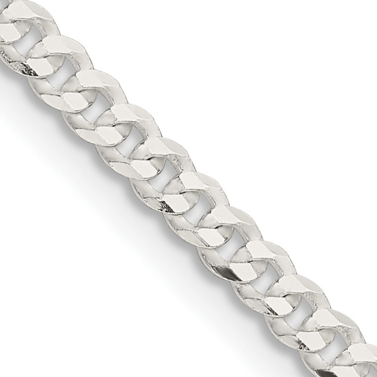 925 White Gold 3.15 mm Curb Chain Necklace, Polished detail view