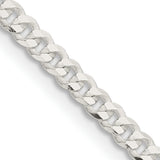 925 White Gold 3.15 mm Curb Chain Necklace, Polished detail view
