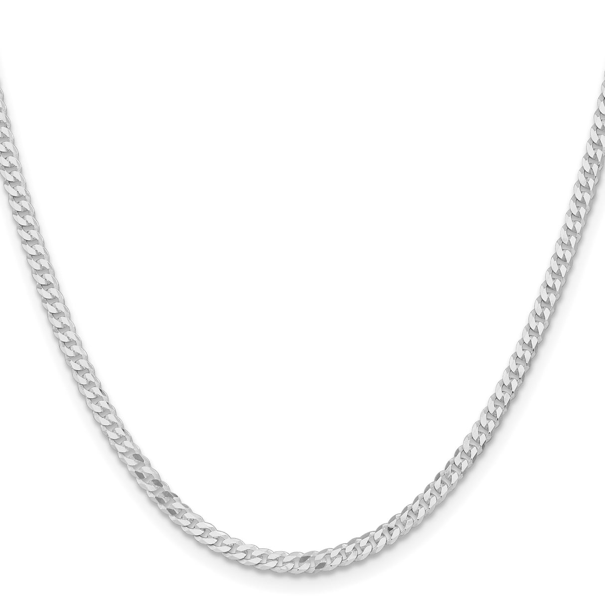 925 White Gold 3.15 mm Curb Chain Necklace, Polished