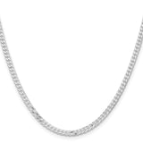 925 White Gold 3.15 mm Curb Chain Necklace, Polished