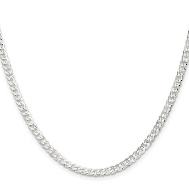 925 White Gold 3.8 mm Curb Chain Necklace, Polished
