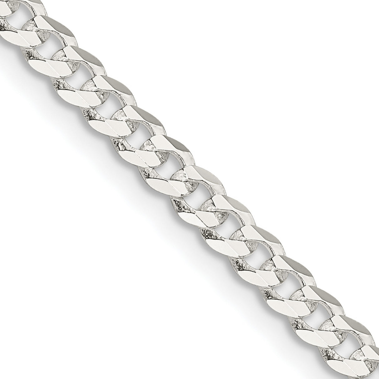 925 White Gold 3.8 mm Curb Chain Necklace, Polished detail view
