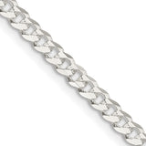 925 White Gold 3.8 mm Curb Chain Necklace, Polished detail view