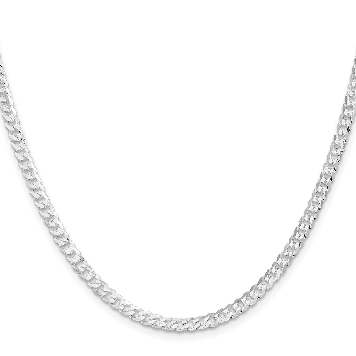 925 White Gold 3.8 mm Curb Chain Necklace, Polished
