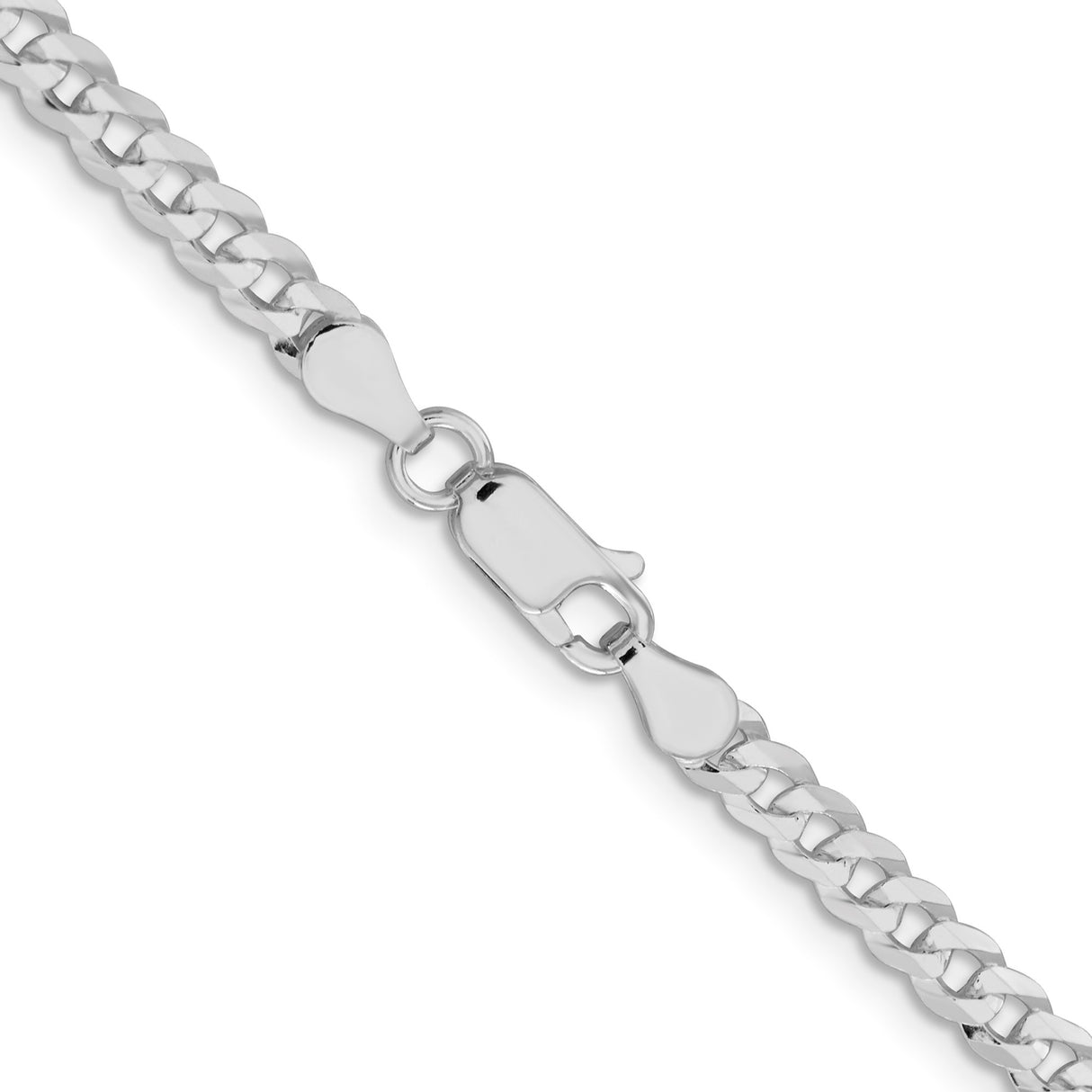 925 White Gold 3.8 mm Curb Chain Necklace, Polished alternate angle