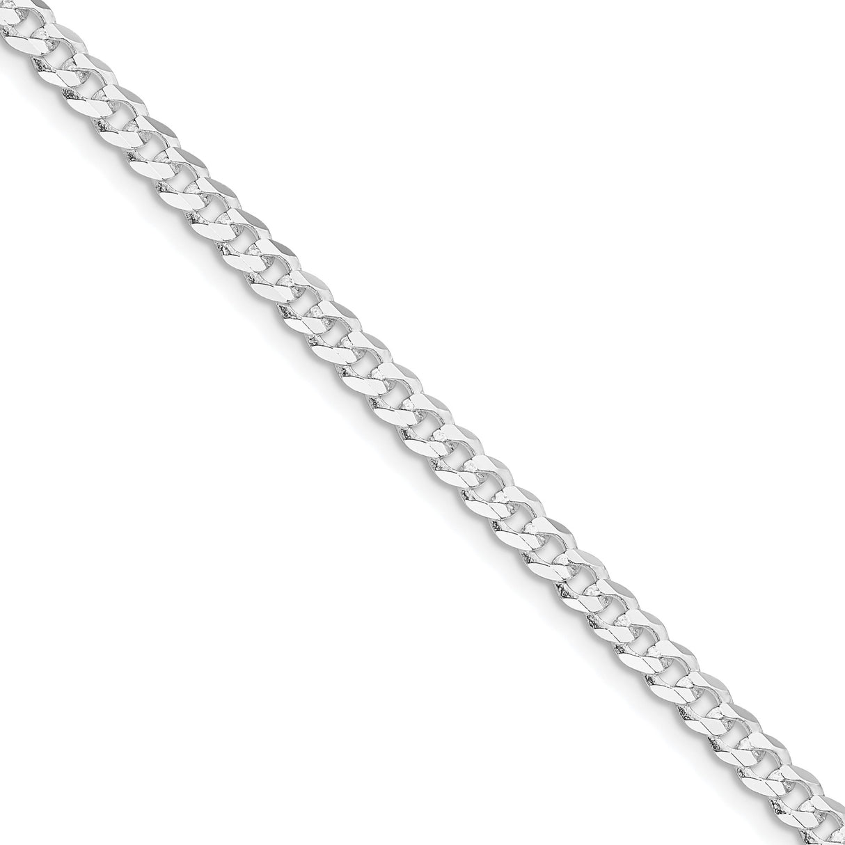 925 White Gold 3.8 mm Curb Chain Necklace, Polished detail view