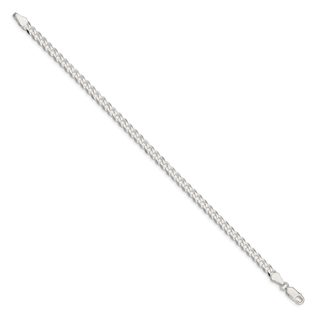 925 White Gold 4.7 mm Curb Chain Anklet, Polished