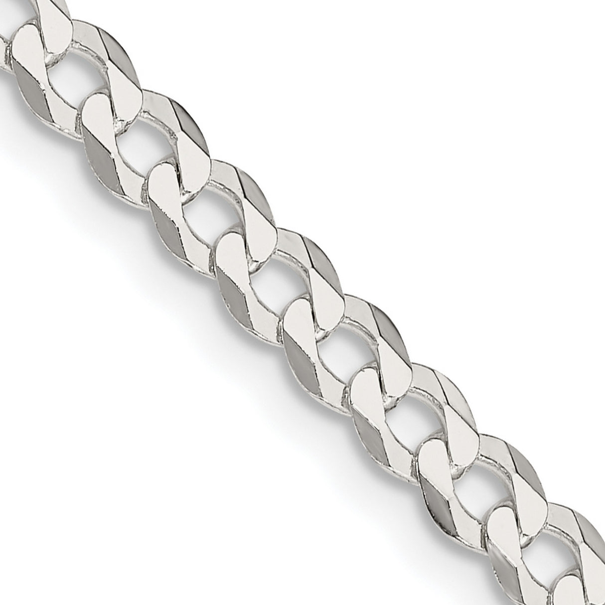 925 White Gold 4.7 mm Curb Chain Necklace, Polished detail view