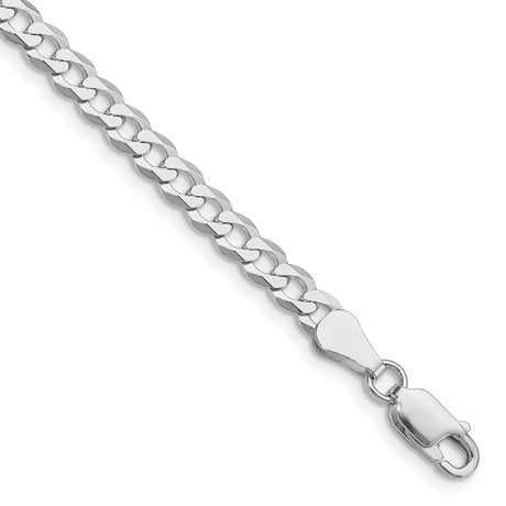 925 White Gold 4.7 mm Curb Chain Anklet, Polished shown for scale