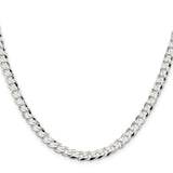 925 White Gold 5.75 mm Curb Chain Necklace, Polished