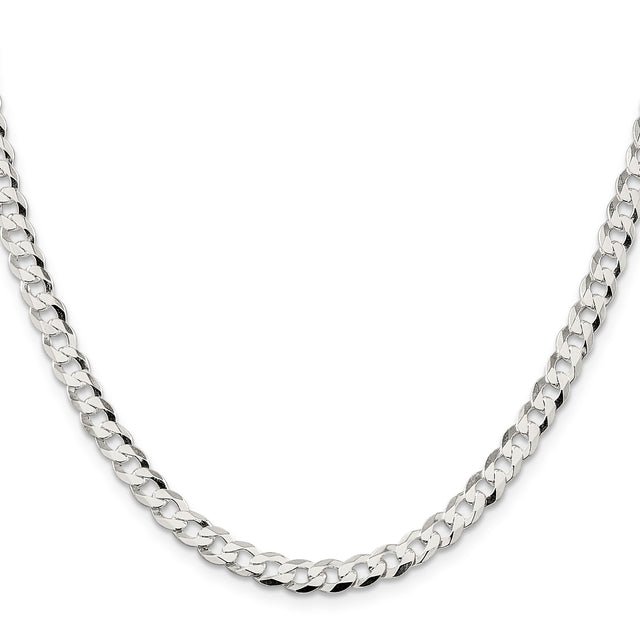 925 White Gold 5.75 mm Curb Chain Necklace, Polished