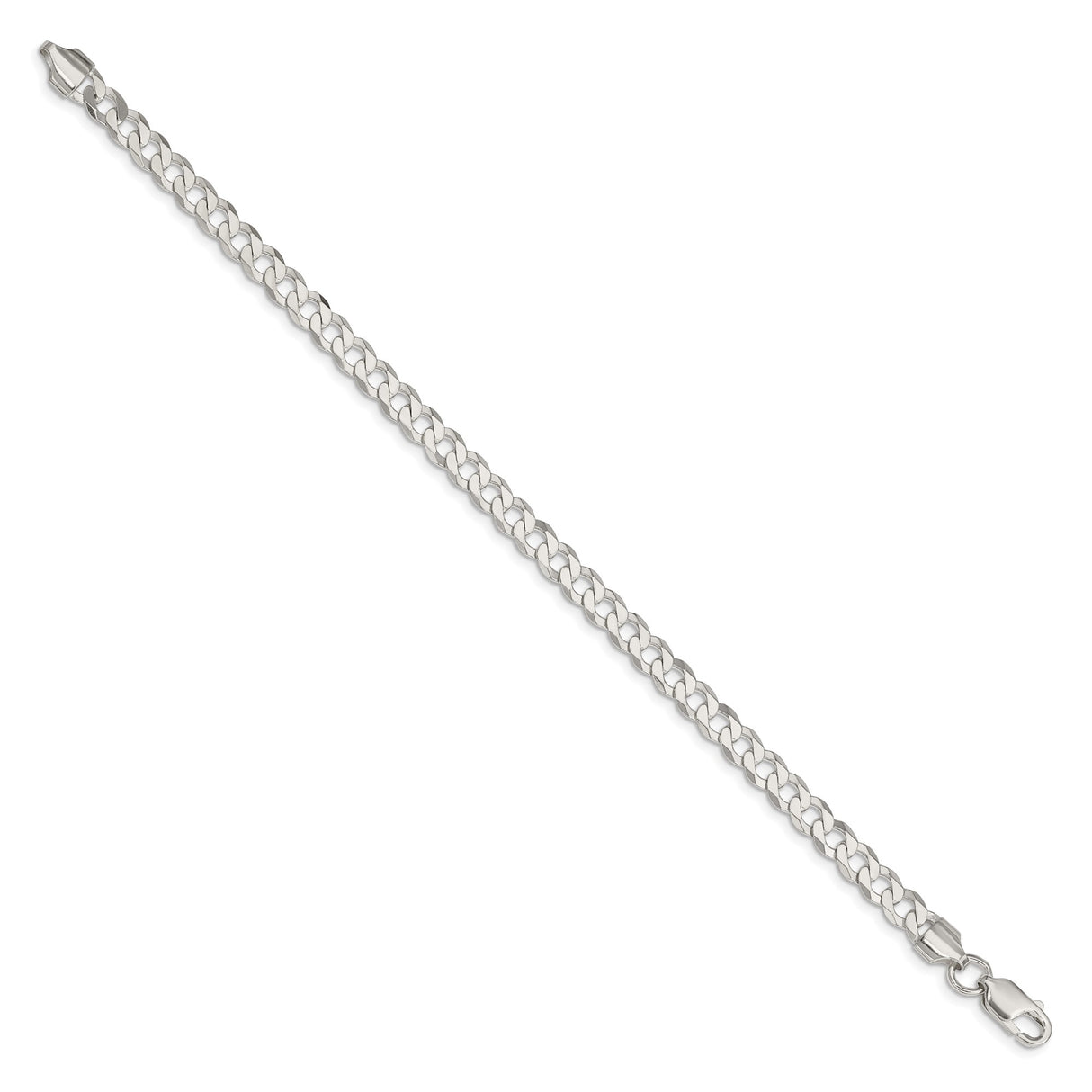 925 White Gold 5.75 mm Curb Chain Anklet, Polished