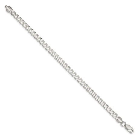 925 White Gold 5.75 mm Curb Chain Anklet, Polished