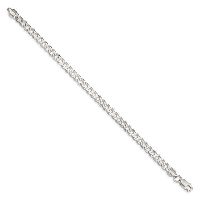925 White Gold 5.75 mm Curb Chain Anklet, Polished