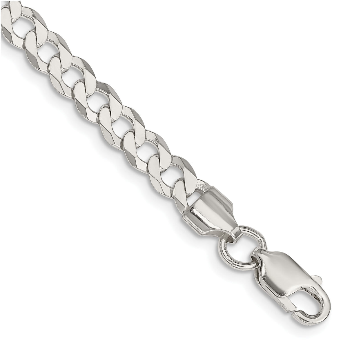 925 White Gold 5.75 mm Curb Chain Bracelet, Polished shown for scale